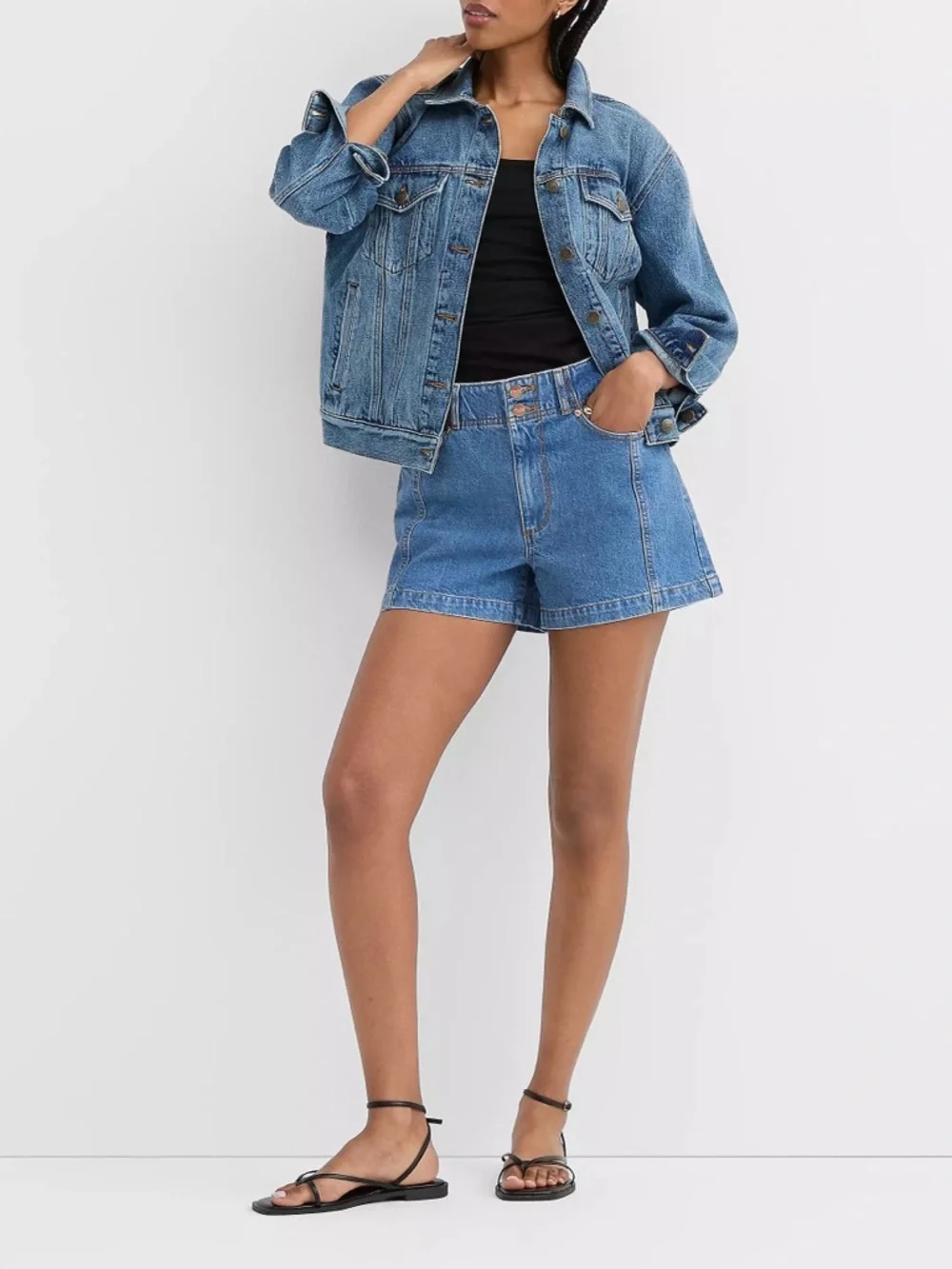 Loft Rivete Seamed High Rise Denim Shorts in Dark Wash Size 27 - Picture 4 of 4